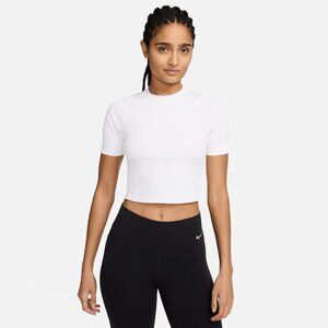Women's Nike Zenvy Rib Dri-FIT Training Short-Sleeve Top White Size Small-Tall
